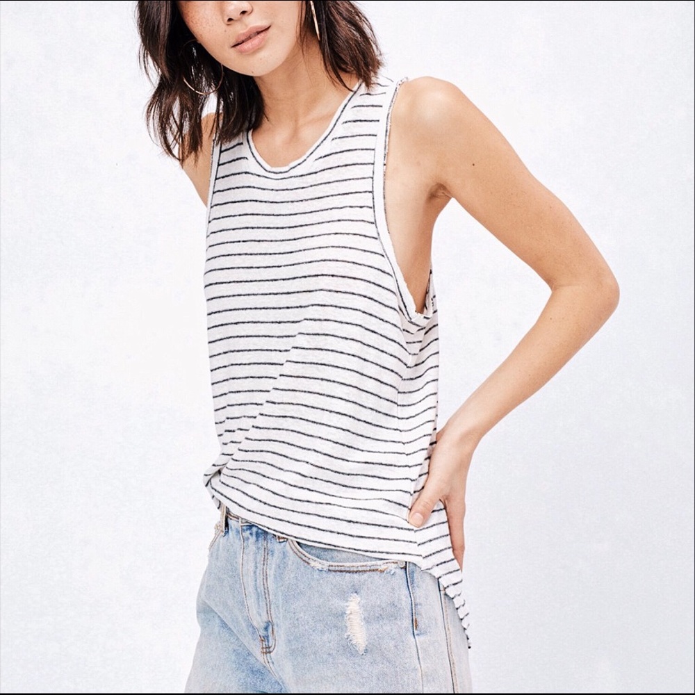 Linen + Rayon Striped Beach Racerback Tank - Picture 4 of 7